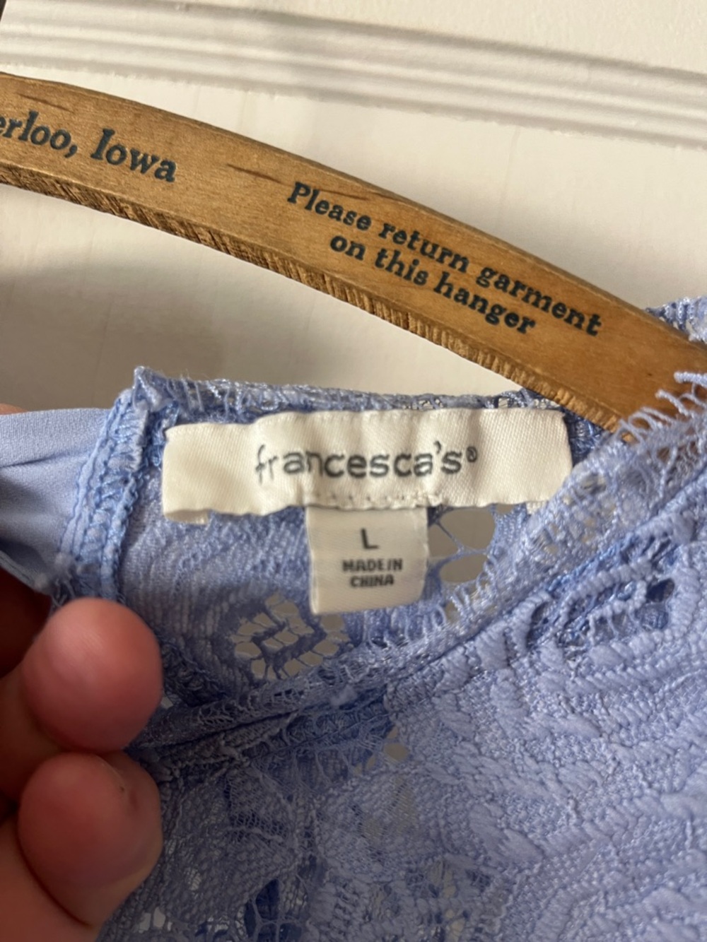 Francesca's Light Periwinkle Lace Overlay Dress L - Picture 2 of 7